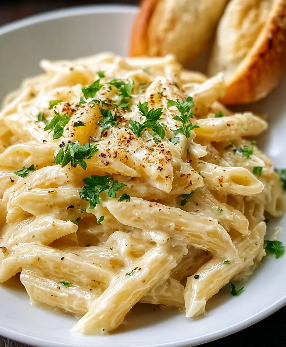 Easy Creamy Garlic Penne Pasta-Quick & Delicious