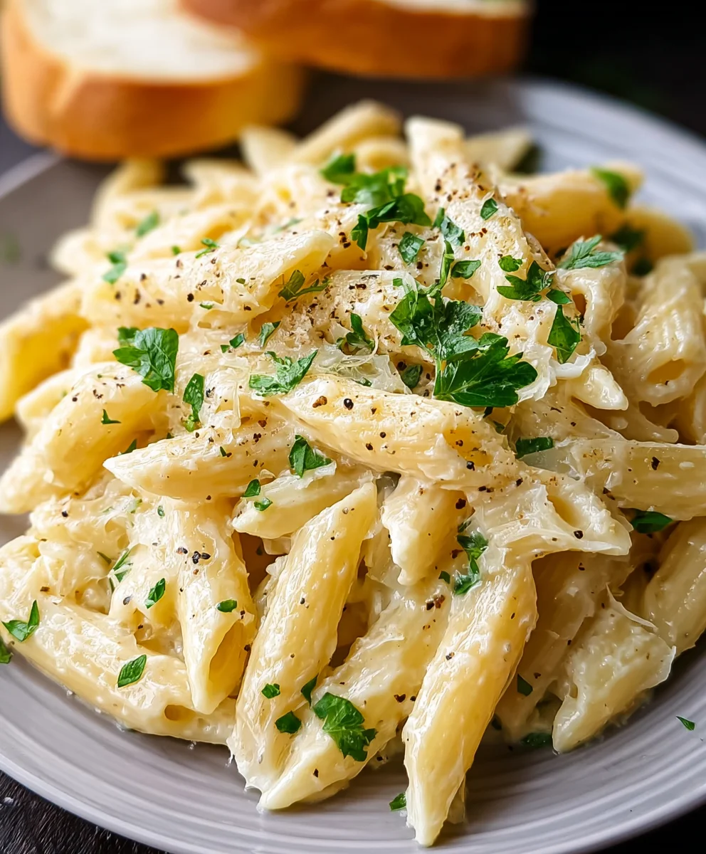 Easy Creamy Garlic Penne Pasta-Quick & Delicious