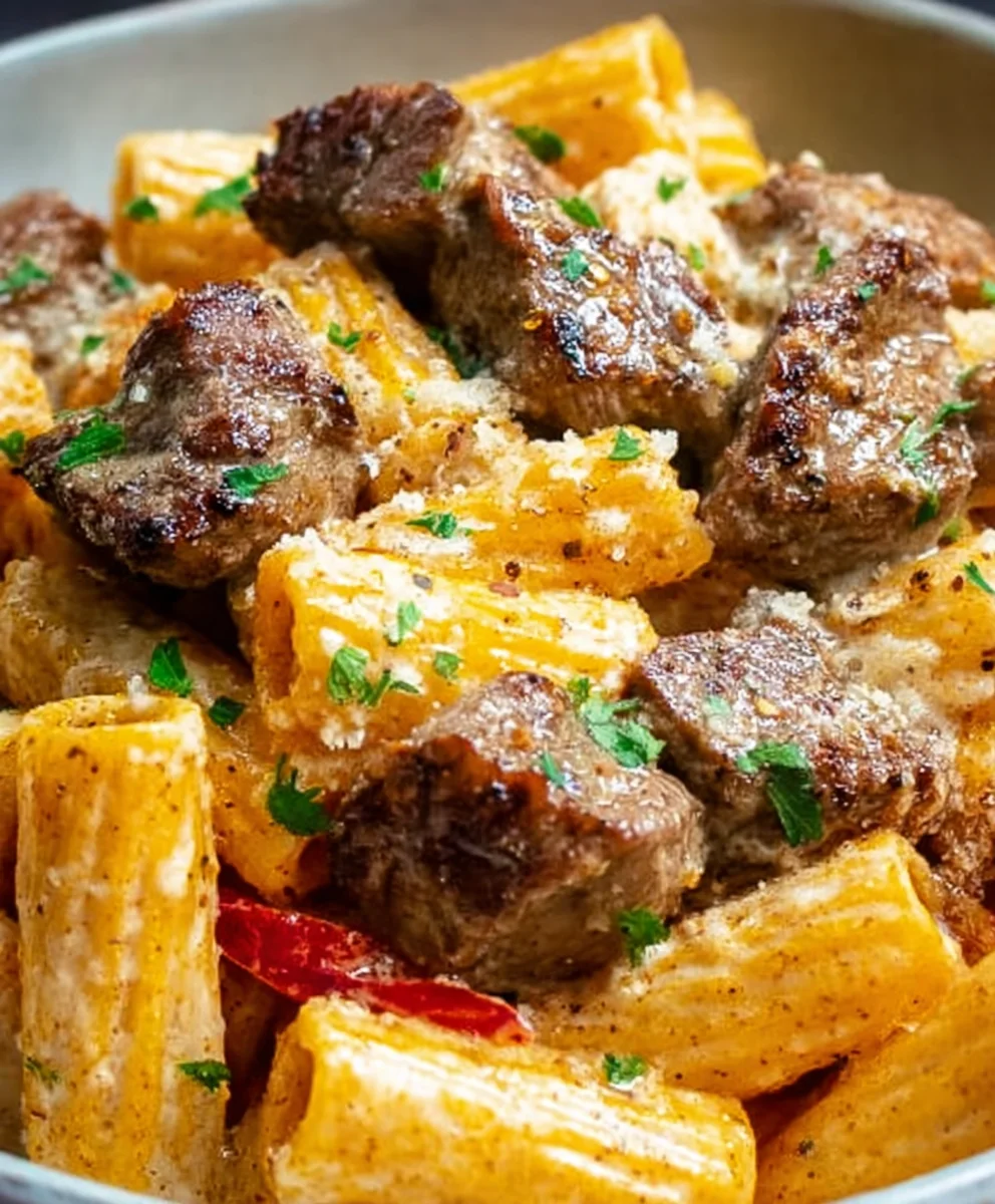 Cajun Steak Tips Cheesy Rigatoni Parmesan Recipe