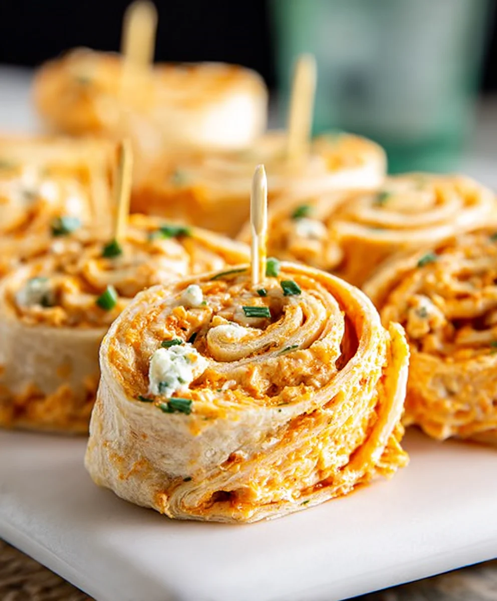 Spicy Buffalo Chicken Tortilla Pinwheels-Easy Appetizer
