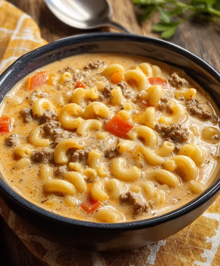 Cheeseburger Macaroni Soup-Creamy Beef Comfort