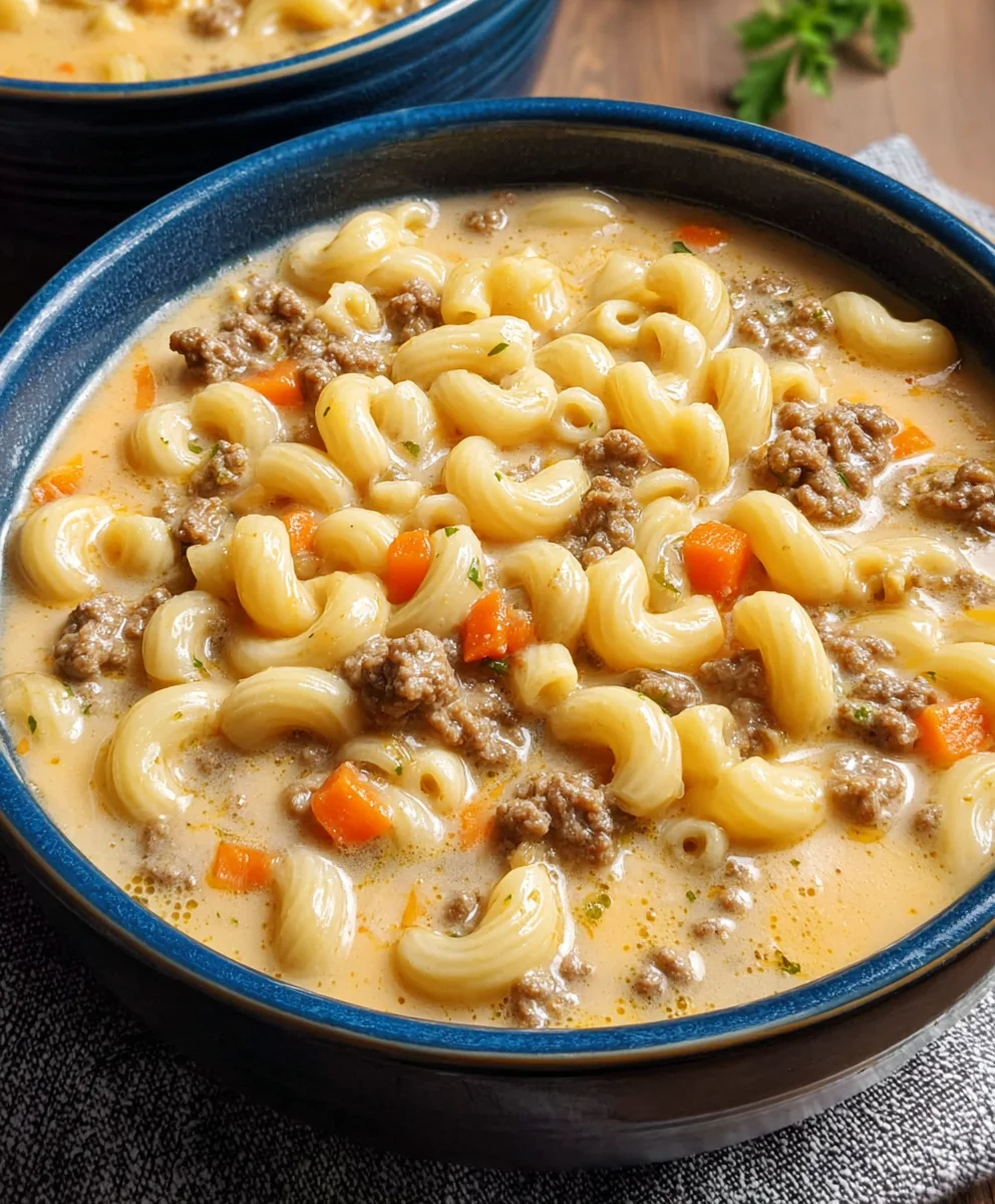Cheeseburger Macaroni Soup-Creamy Beef Comfort