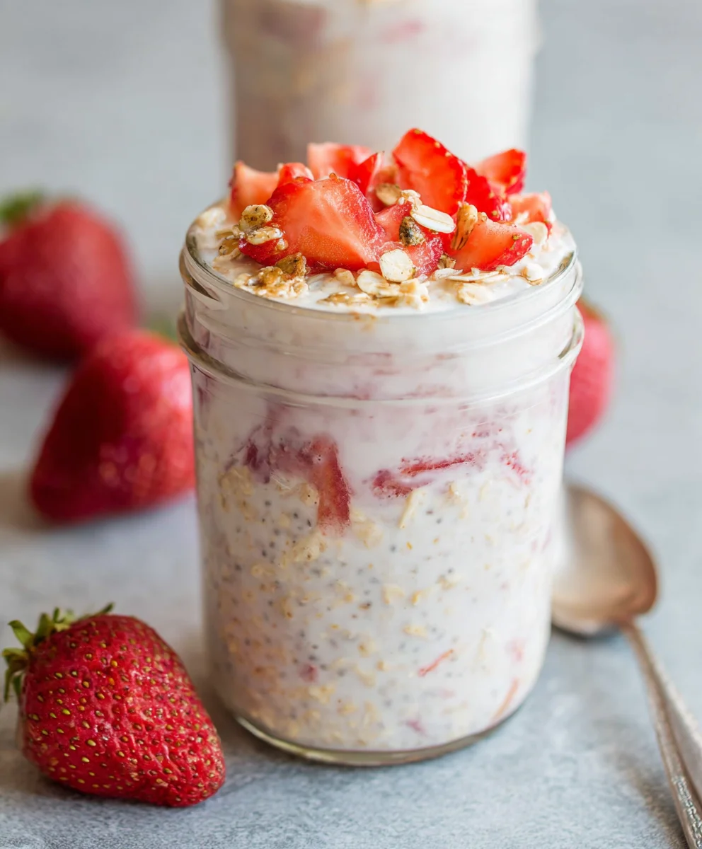 Strawberry Cheesecake Overnight Oats-Easy Breakfast Recipe