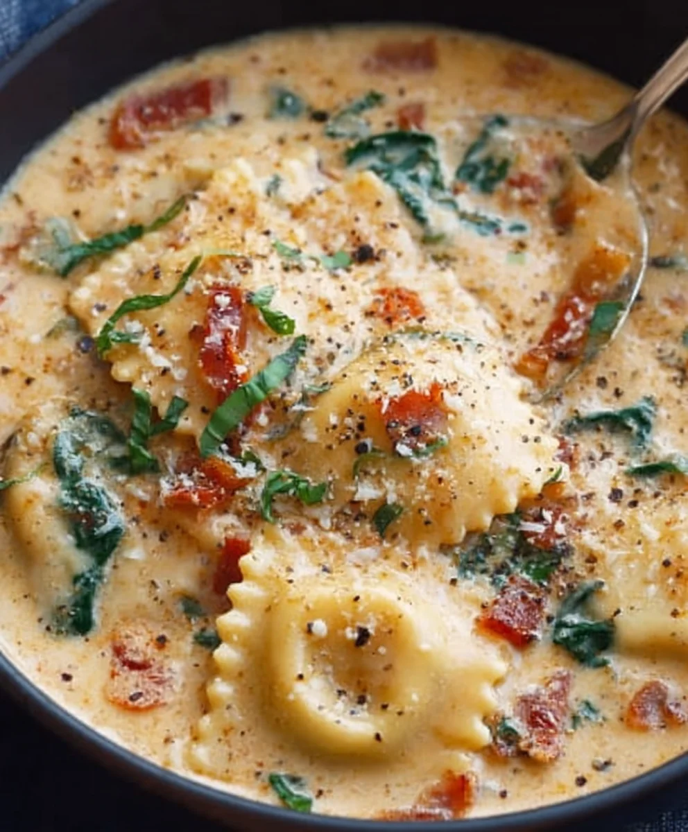 Creamy Tuscan Ravioli Soup - Easy Comfort Food