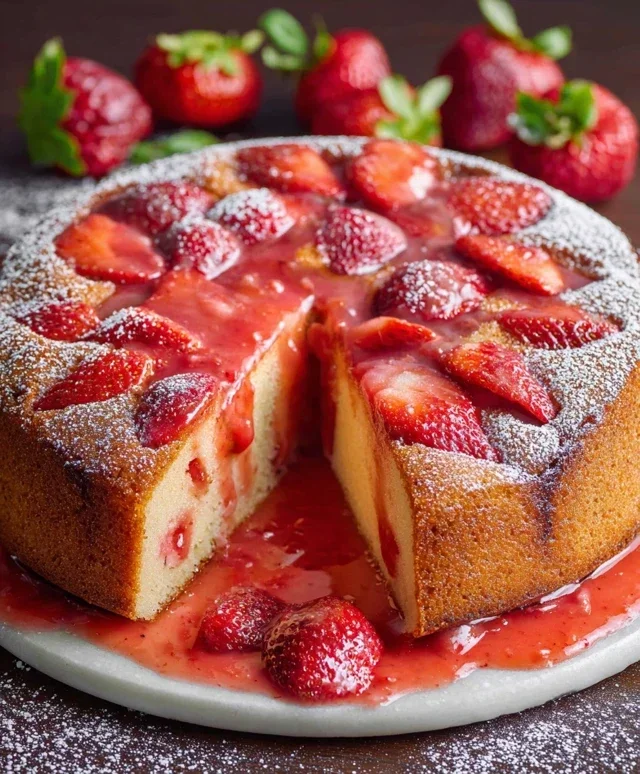 Easy Strawberry Cake with Strawberry Sauce