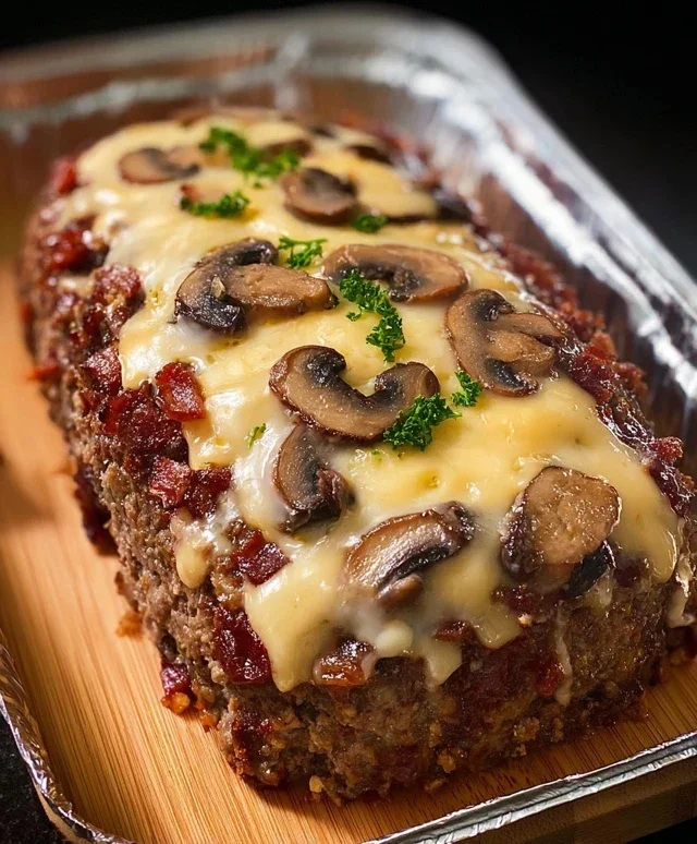 Beef Beef Bacon Mushroom Swiss Meatloaf