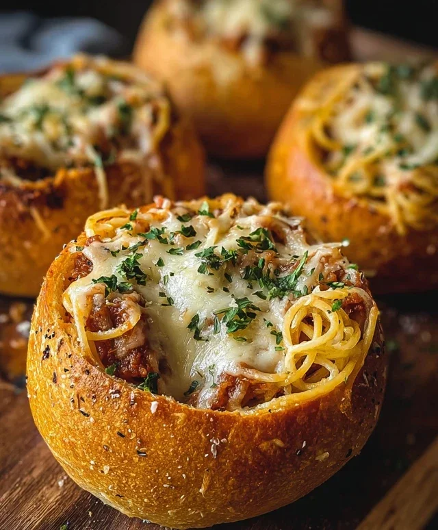 Spaghetti Garlic Bread Bowls