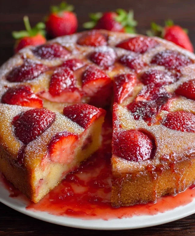Easy Strawberry Cake with Strawberry Sauce