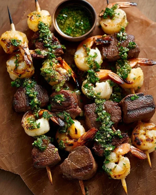Surf and Turf Kabobs with Chimichurri Sauce