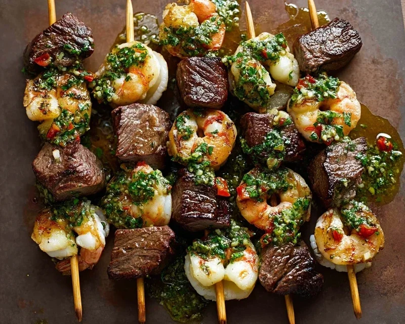 Surf and Turf Kabobs with Chimichurri Sauce