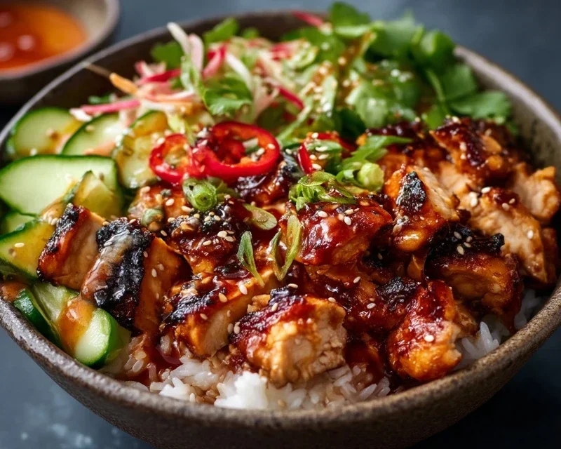 Spicy Honey-Gin Extract Extractger Chicken Bowls with Yum Yum Sauce