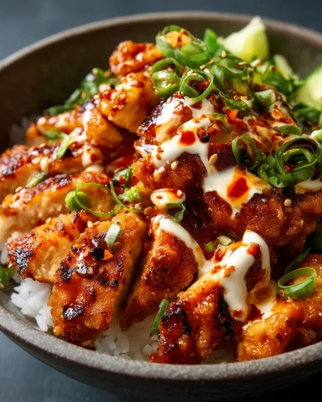 Spicy Honey-Gin Extract Extractger Chicken Bowls with Yum Yum Sauce