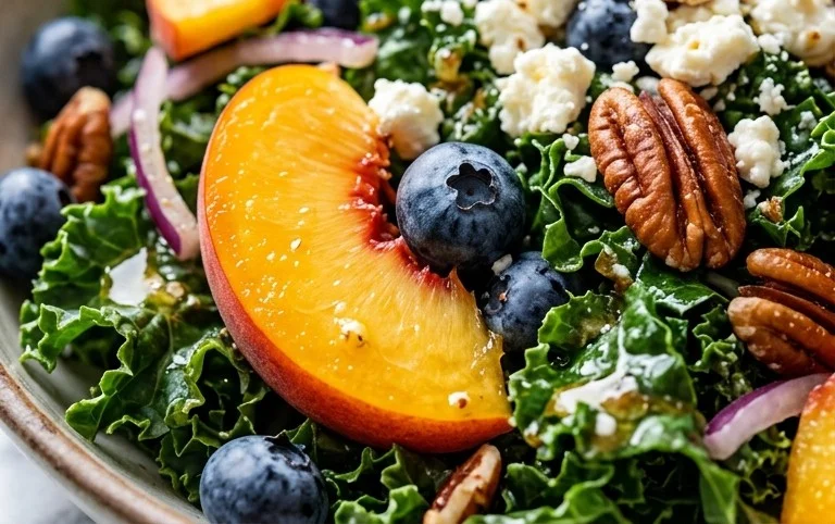 Summer Peach Blueberry Kale Salad