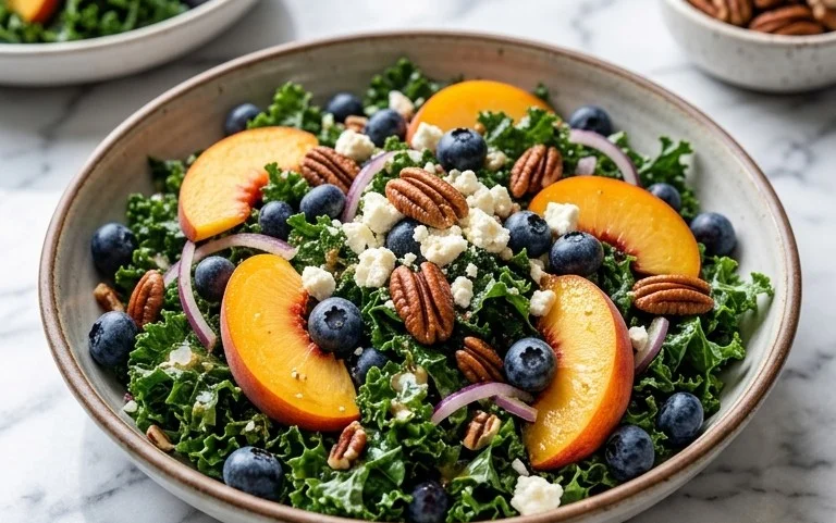 Summer Peach Blueberry Kale Salad