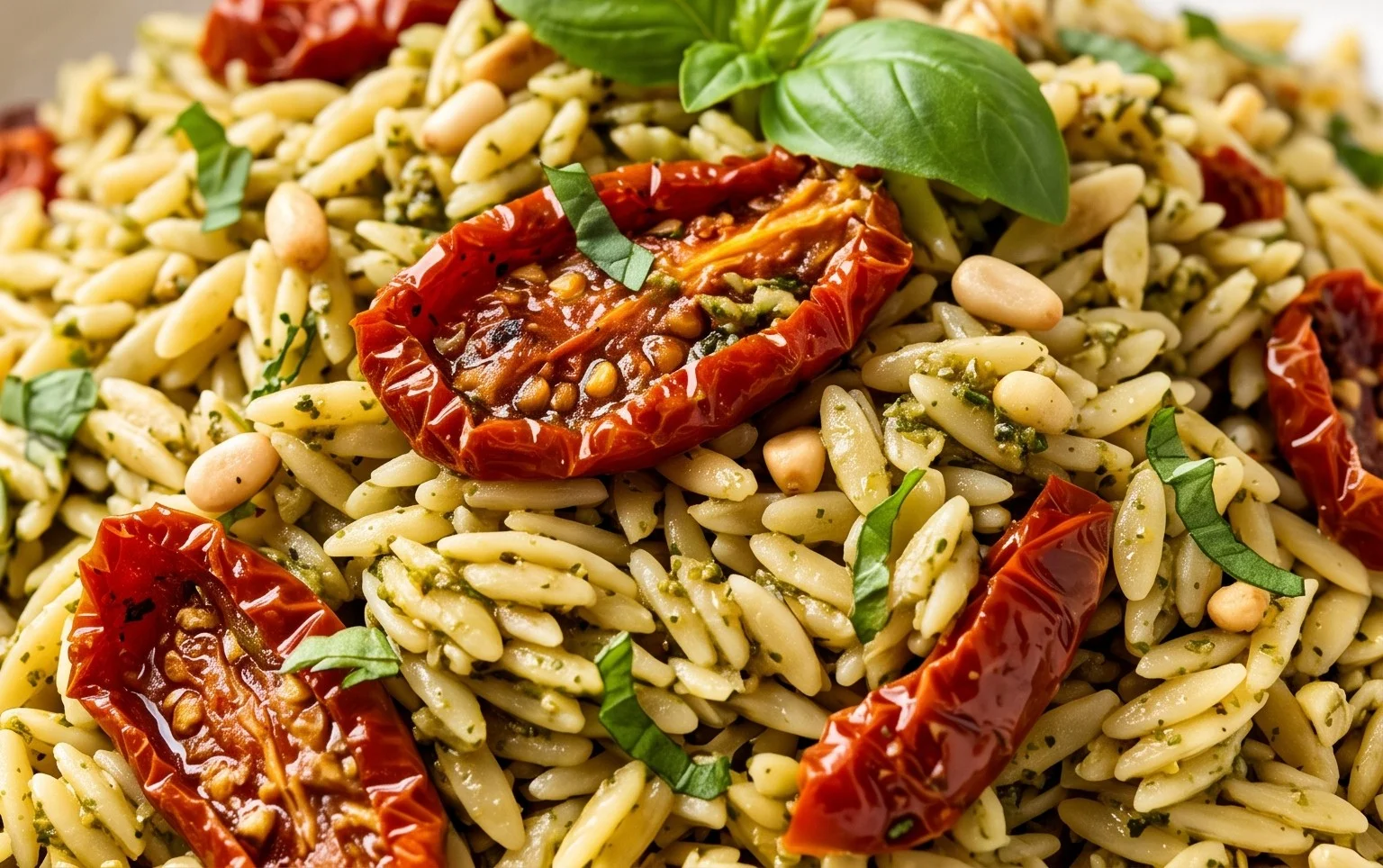 Sun Dried Tomato Orzo Pesto Salad