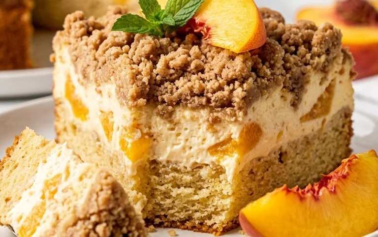 Peach Cream Cheese Cake with Streusel Topping