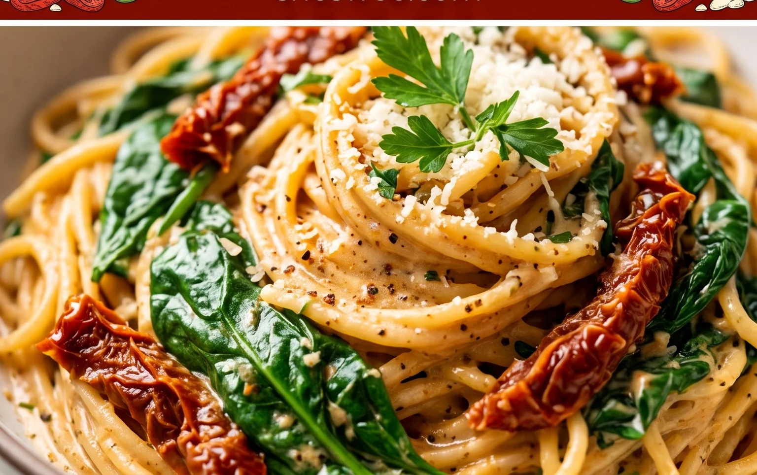 Spaghetti & Spinach with Sun-Dried Tomato Cream Sauce