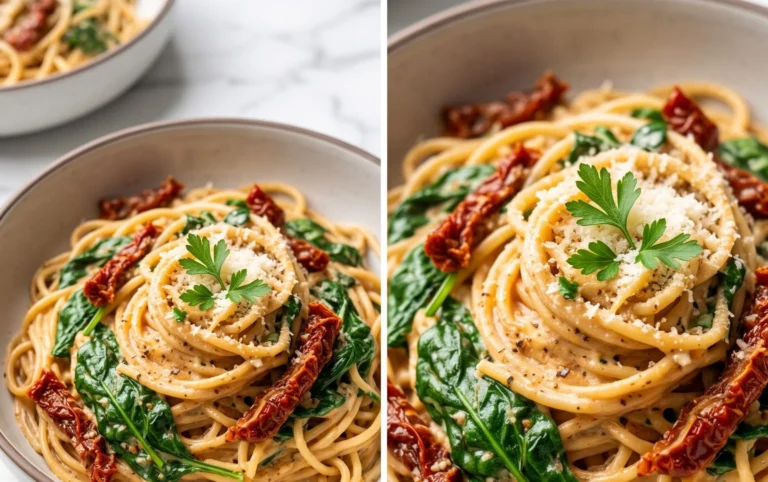 Spaghetti & Spinach with Sun-Dried Tomato Cream Sauce