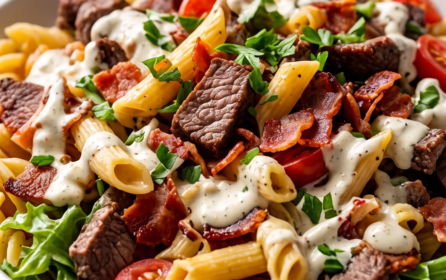 Beef Bacon Ranch Pasta Salad