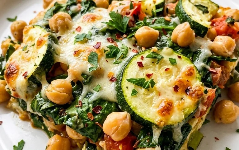 Spinach Zucchini Chickpea Bake