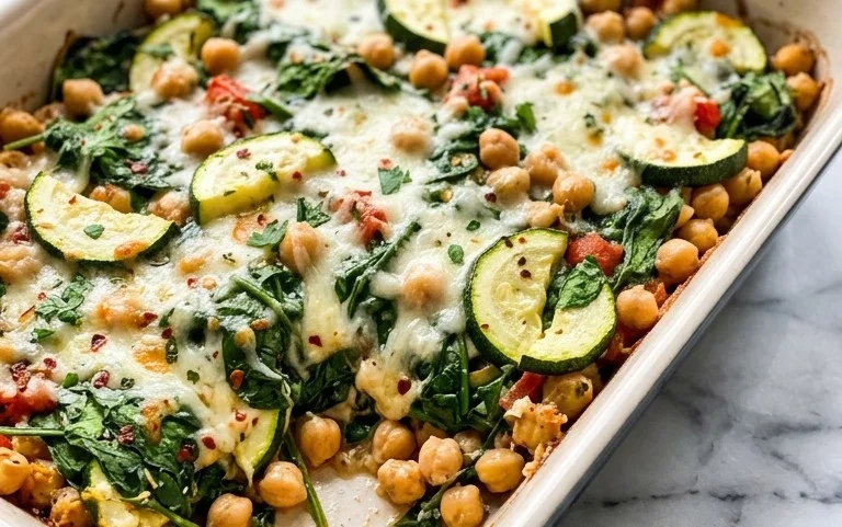 Spinach Zucchini Chickpea Bake
